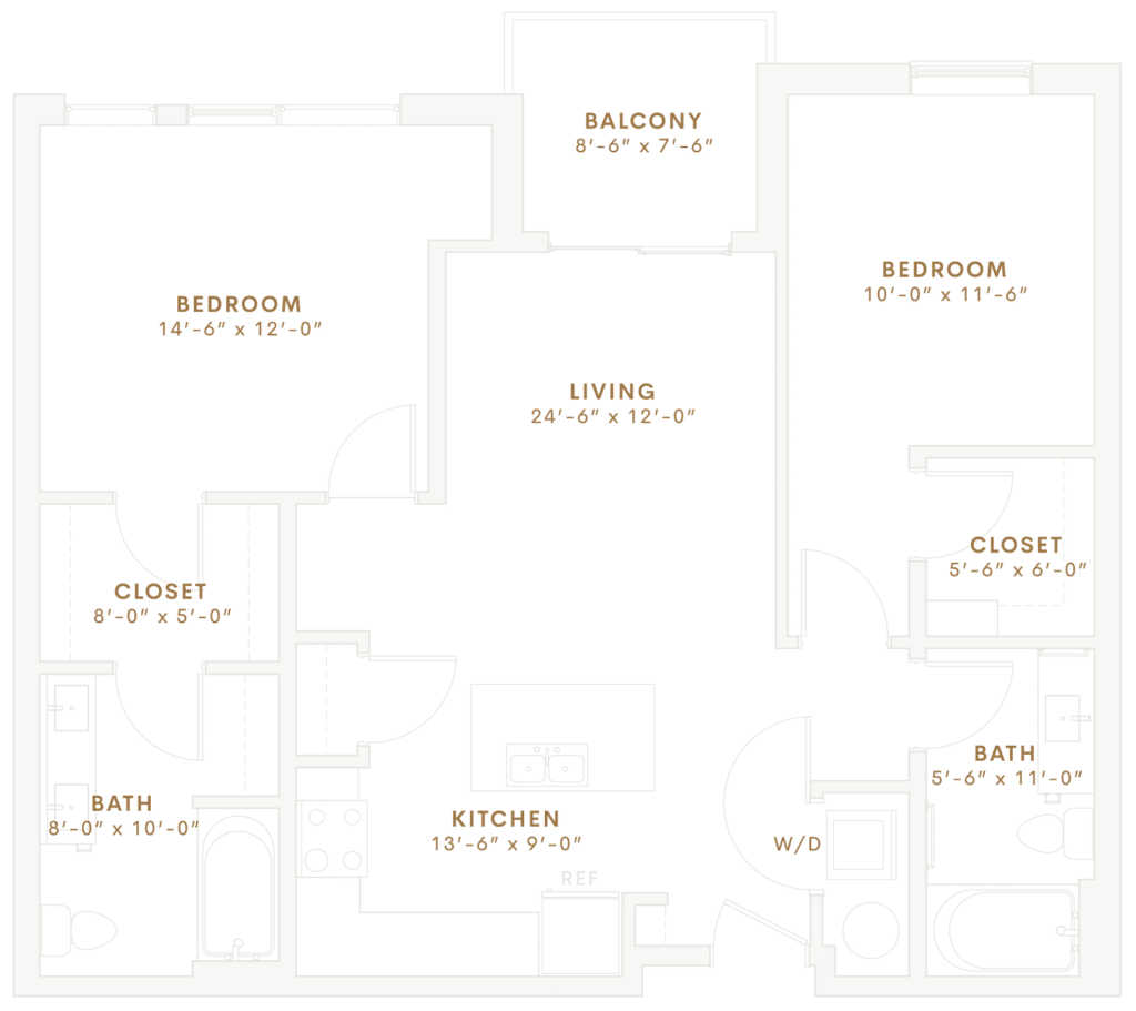 Transparent image depicting where rooms are in 2 bedroom floorplan