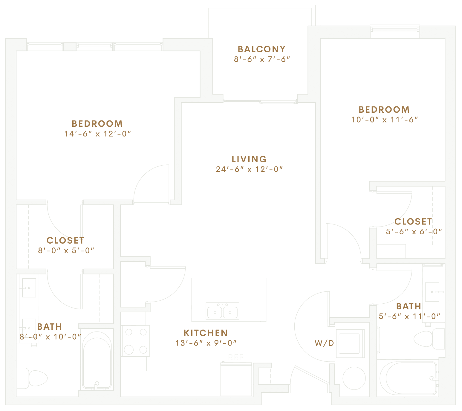 Transparent image depicting where rooms are in 2 bedroom floorplan